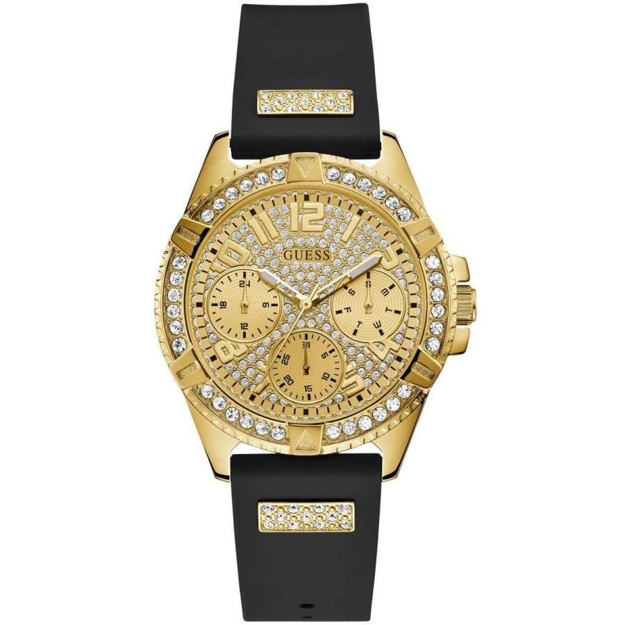 

A golden circular dial crystal quartz watch with a silicone strap, featuring calendar/date display function. Model number: W1160L1.
