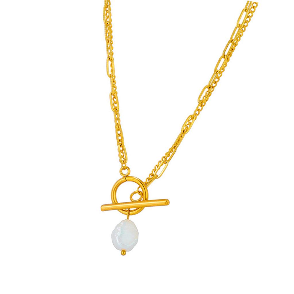 Elegant Baroque Freshwater Pearl Pendant Necklace Double Chain Design Stainless Steel Jewelry Gift For Women