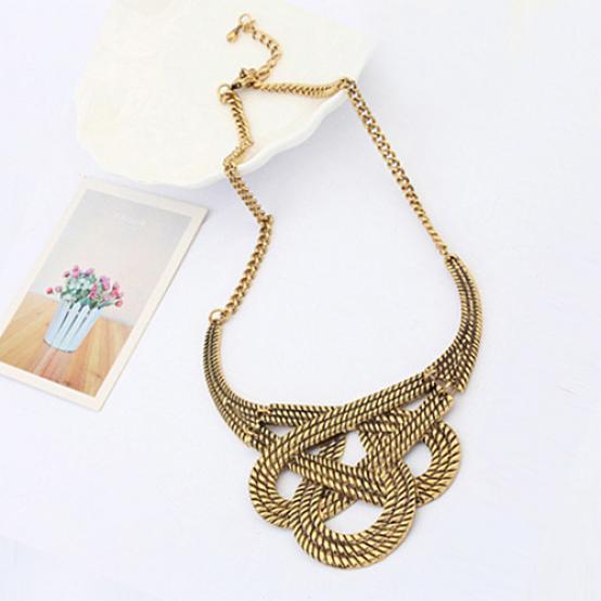 Women's Vintage Ethnic Hollow Knot Drop Pendant Statement Necklace Jewelry
