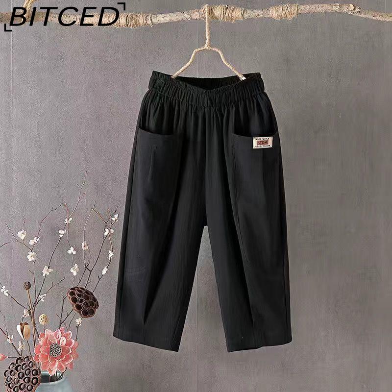 BITCED Women's Large Size Fashion Casual Solid Color Print Pants & Capris