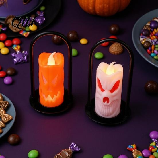 Safe Flameless Candles Halloween LED Pillar Candles, Spooky Face Handheld Candle Light, Battery Party Lights Operated Flickering Fake for Home
