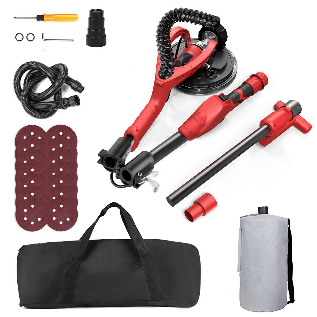 750W Drywall Sander Wall Sander with 14 PCS Sanding Discs 6 Variable Speed 1000-1850RPM Electric Drywall Sander with LED Light