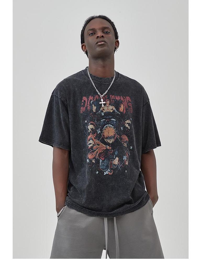 ARTIE Men's Retro Ripped Naruto Payne Print White T-shirt - Short Sleeve, Distressed Design.