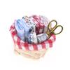 Doll House Miniature Sewing Set Includes Fabric Basket Sewing Tool For Kids Creative Pretend Play and Fine Motor Skill