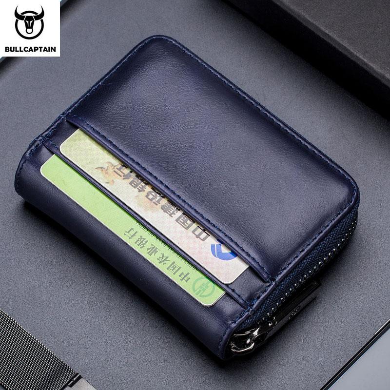 BULLCAPTAIN Leather Credit Card ID Card Holder Wallet Wallet Men Fashion Rfid Card Holder Wallet Business Card Holder Bag
