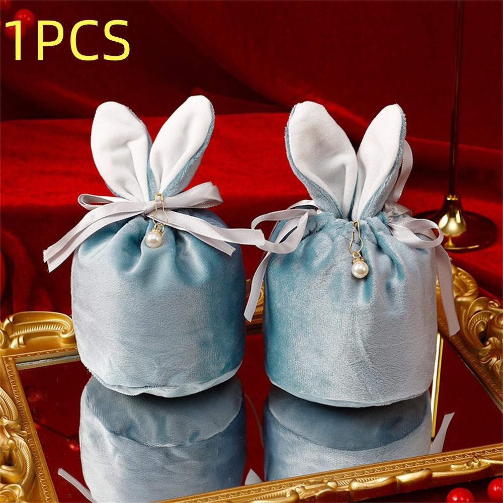 

New Rabbit Ears Candy Bag Easter Drawstring Bag Velvet Draw String Candy Bags Gift Packing Bags Party Decoration Drop Shipping синій