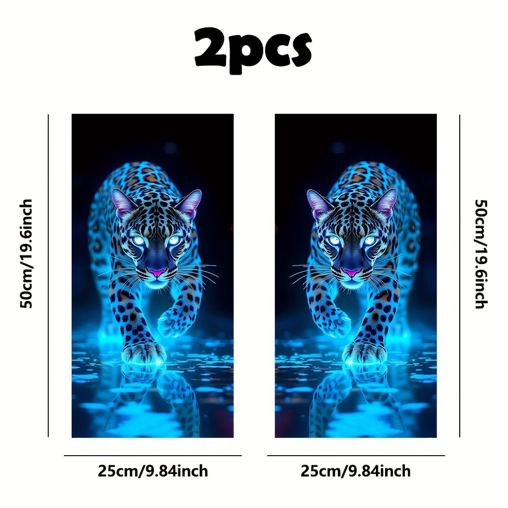 

2 pieces luminous leopard print car B pillar sticker durable vinyl protective film suitable for B pillar external accessories 2pcs