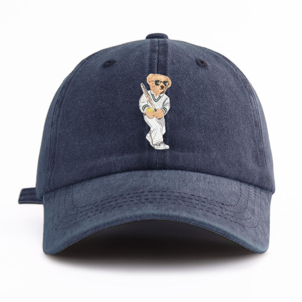 Washed Baseball Cap For Adults, Minimalist Vintage Style Casual Soft Adjustable Dad Hat, Perfect As Gift Baseball Bear Print