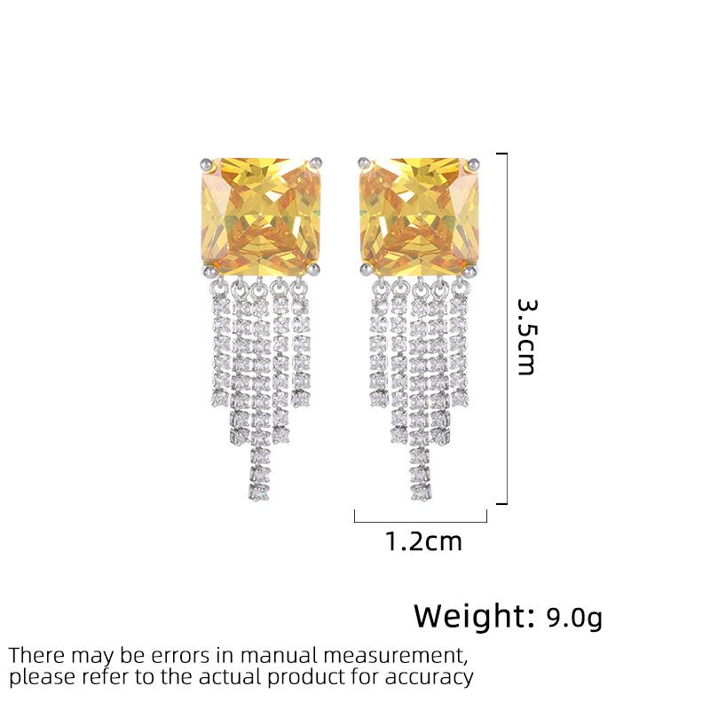 Women's Light Luxury Design Elegant Square Tassel Zircon Earrings Fashionable And Versatile Niche Design Earrings