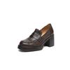 New high-heeled women's single shoes solid color sheepskin comfortable thick-soled non-slip low-top women's shoes large size four-season loafers