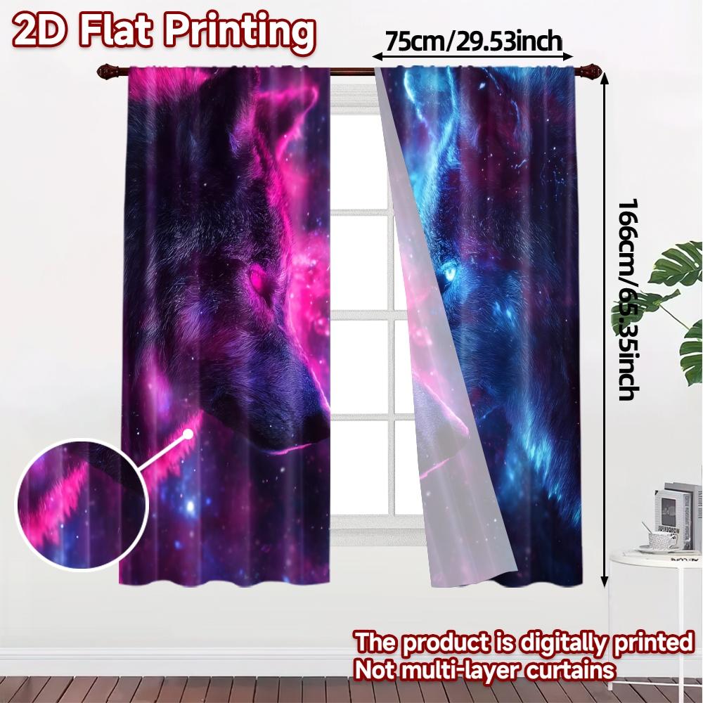 2pcs, 2D FLAT PRINTING Curtains (Without Rod) Cosmic Wolves Popular Curtain Versatile Durable Polyester Curtains Decorations For