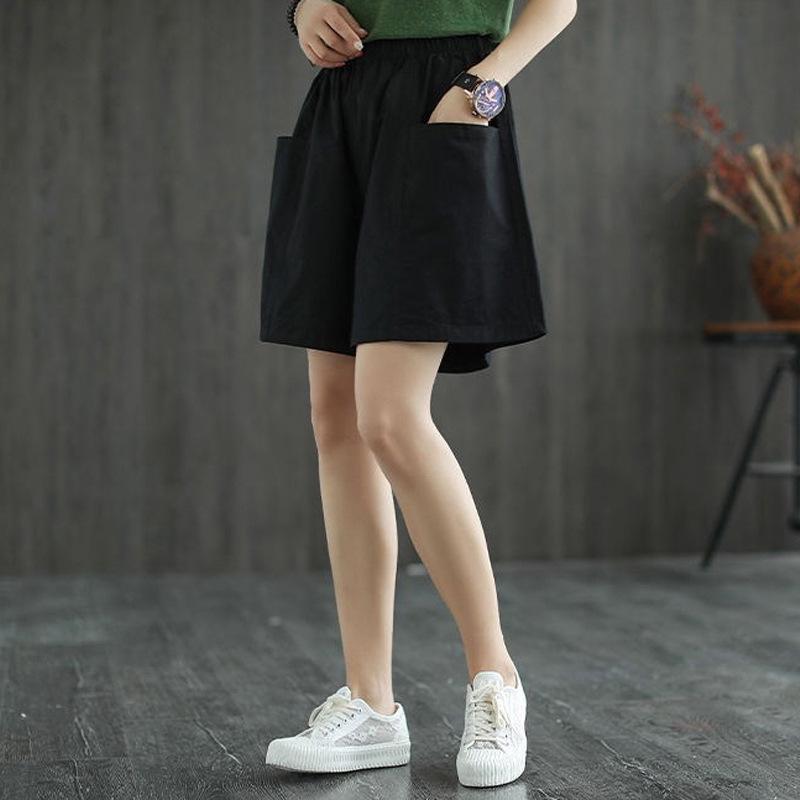 Summer Cotton Shorts Women's Fashionable Simple Pocket Large Women's Straight Shorts