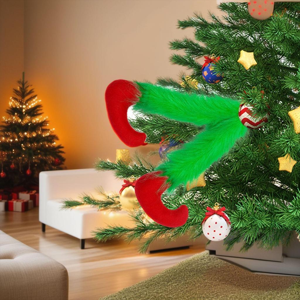 Grinch Green Fake Leg Christmas Tree Decoration - Elf and Santa Claus Legs