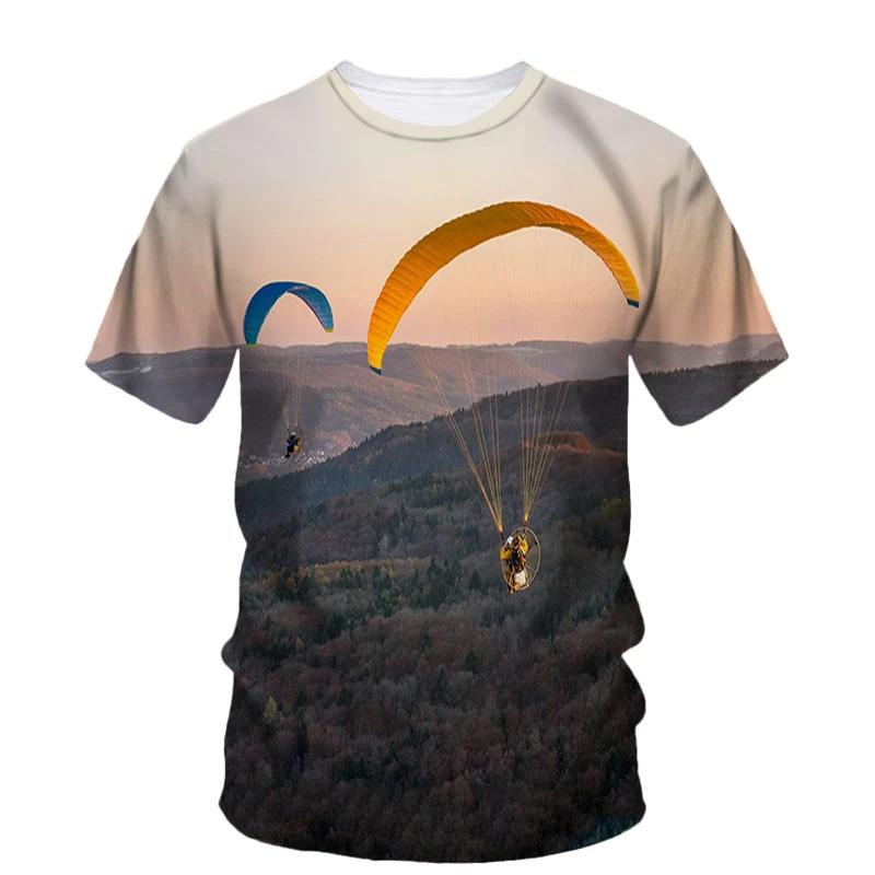 Tricou cu Model Parapantă Parapantă pentru Bărbați Sky Scape Imprimat 3D Mânecă Scurtă Modă de Vară Tricouri Street Gât Rotund