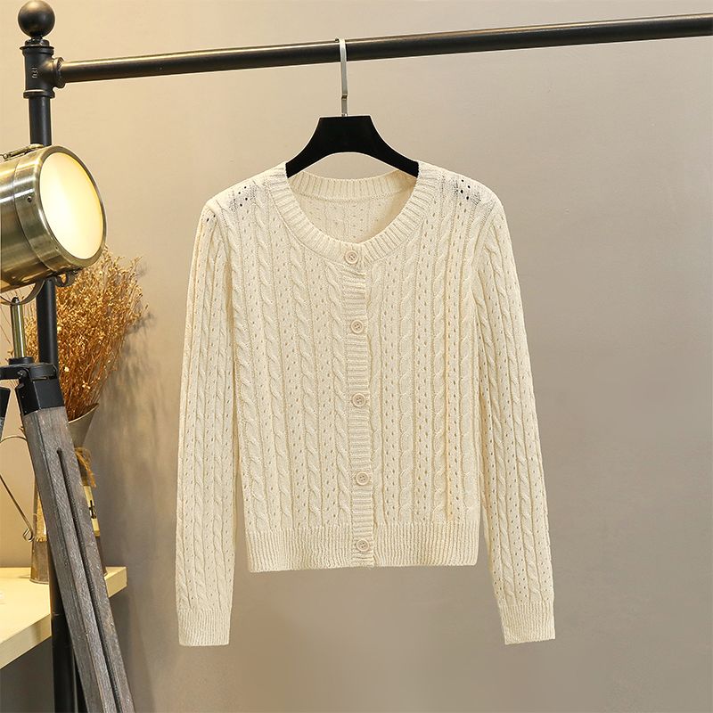 

Coat Women s Cut Out Spring and Autumn All-Match round Neck Knitted Cardigan Apricot color M