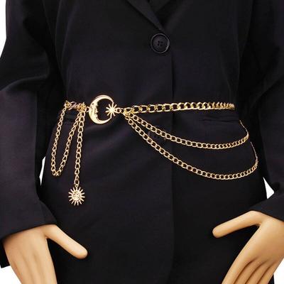 Vintage Punk Waist Chain Metal Dress Cummerbands Fashion Sun Moon Star Waistbands