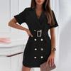 Women's Casual Fashion Waist-skimming Button Decorated Suit Short-sleeved Dress