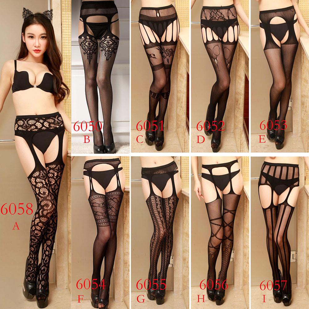 Lingerie Sexy en filet pour femmes, haut en dentelle, porte-jarretelles, bas de cuisse, collants