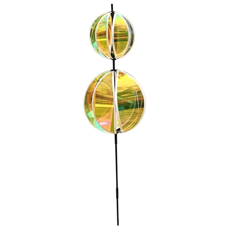Rainbows Rotating Windmill Decorative Stake Reflective Outdoor Gazing Ball Wind Spinner For Garden Yard Patios Outdoor Use