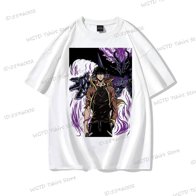Anime Solo Leveling T Shirt Vintage Sung Jin Woo T-shirts Men Women Cotton Streetwear Short Sleeve Manga Solo Leveling Tops Tees