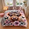 3pcs Domineering Cow & Flower Design Pattern Bedding Set, 1* Cover + 2*Pillowcases, Printed Bedding Set, Soft and ComfortableM051