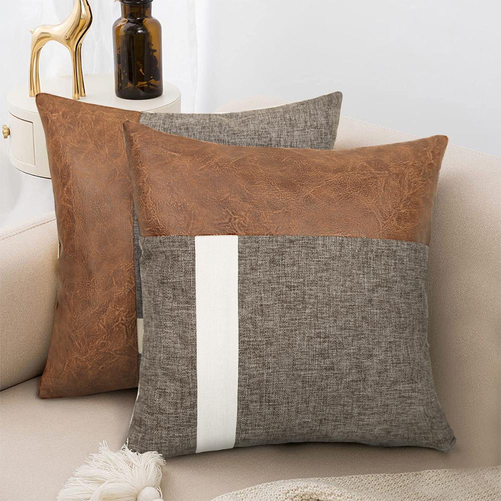2pcs Faux Leather Pillow Cover 2 color Modern Patchwork Decorative Throw Pillowcase For Sofa Couch