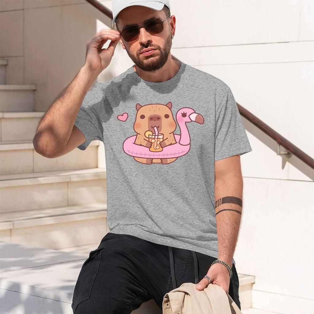 2026 New Model Capybara Loves Drinking Bubble Tea Shortsleeved Tshirt For Unisexs Summer Tide Anime Print Shirt 100 Pure Cott