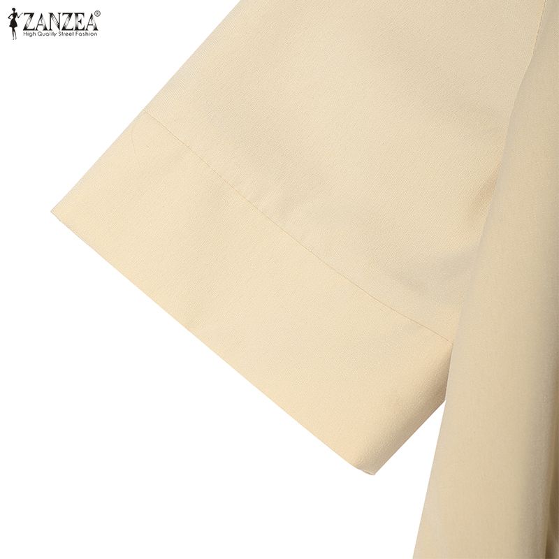 ZANZEA Women Casual Turn Down Collar Loose Short Sleeve Long Dress