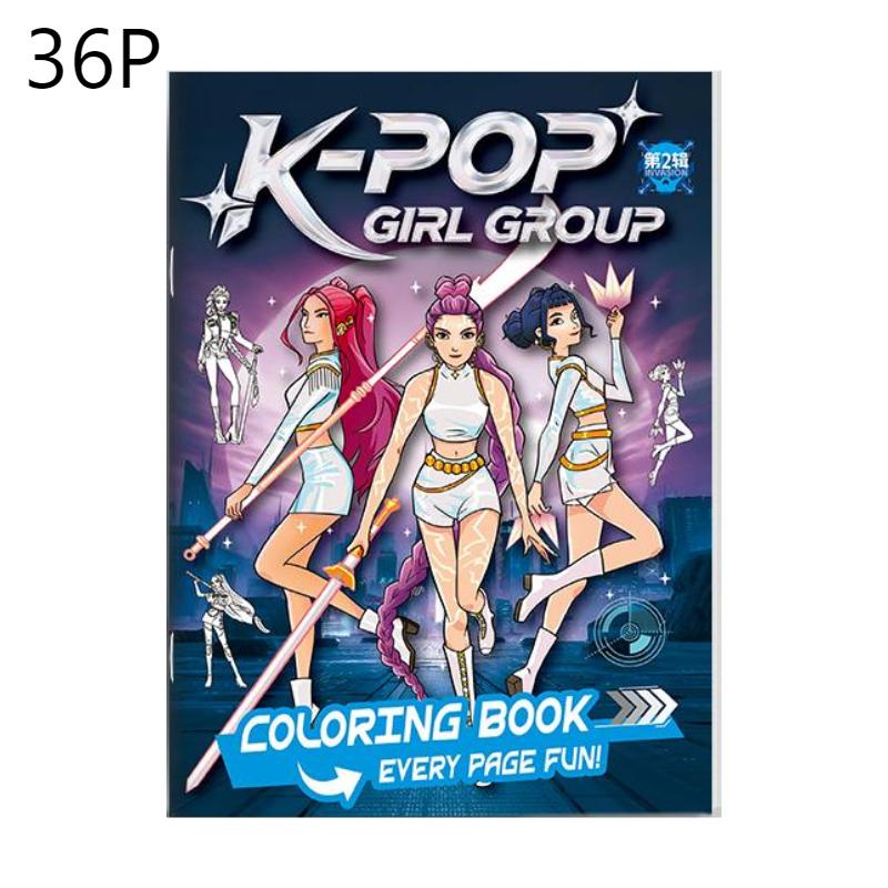 New 36Page K-Pop Demon Hunters Picture Book 24*17cm Anime Peripheral Line Art Coloring Book Children's Album Coloring Painting