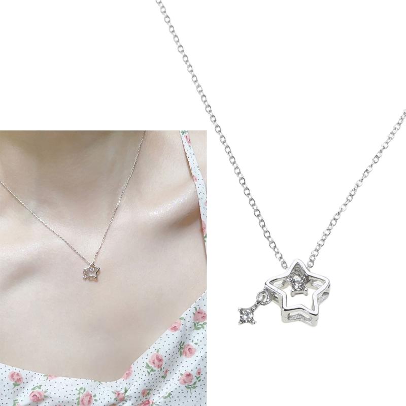 Dangling Star Necklaces Women Girl Hollow Star Pendant Necklaces Fashion Party Jewelry Alloy Material for Women Girls