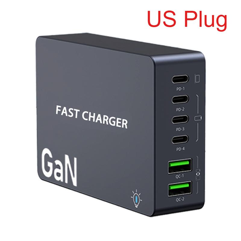 220W GaN Desktop Charger 6-Ports PD 100W USB Type C QC 3.0 Fast Charging Station for IPhone 16 Pro Tablet Macbook Samsung Laptop