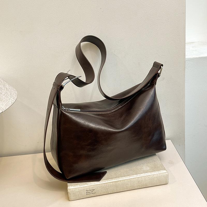 

Ретро сумка-багет на одно плечо, сумка-подушка, женская сумка премиум-класса большой вместимости, женская большая сумка через плечо темно-коричневого