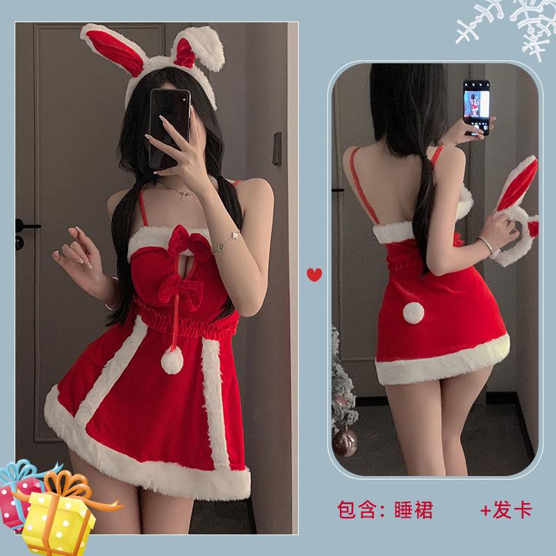 Christmas Cos Uniform Sexy Lingerie Velvet Female Cosplay Dating Robe Suit