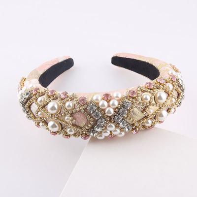 Baroque Crystal Rhinestone Headbands Padded Hairbands for Women Girls Pearl Bead Embellished Headbands Bejewelled Wide Hair Hoop