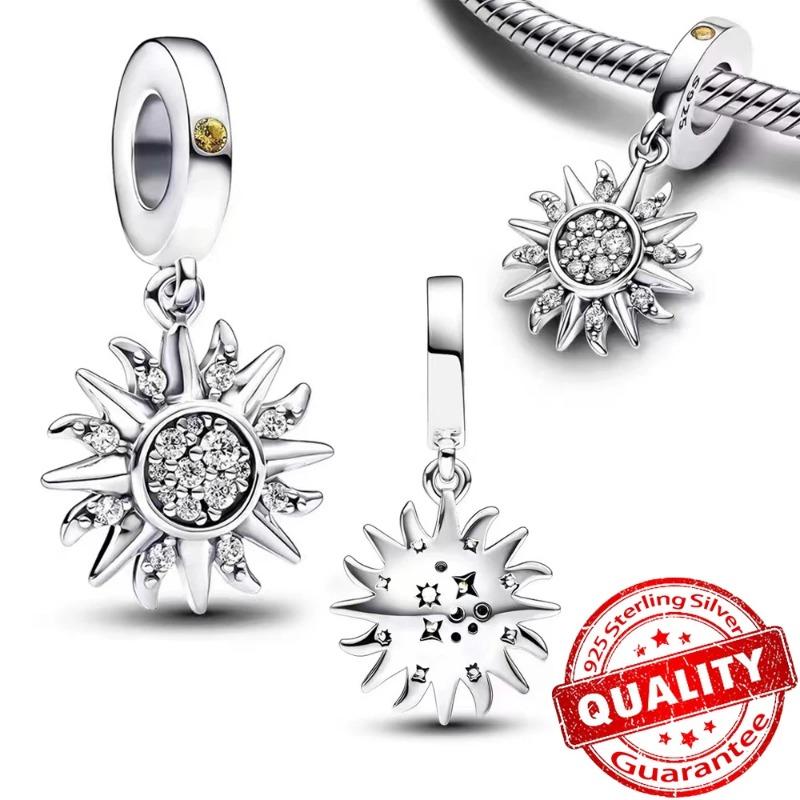 925 Sterling Silver Charm Sparkling Star Moon & Sun Pendant Fit Original Bracelets DIY Women Necklace Jewelry Gift