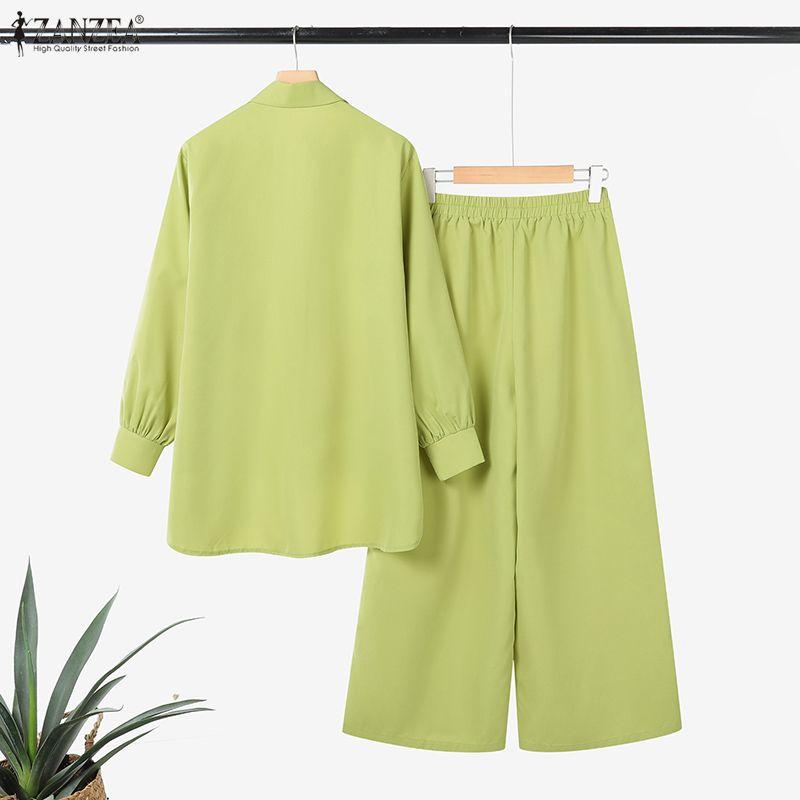 ZANZEA Bluză și pantaloni cu mânecă lungă pentru femei Seturi casual din două piese