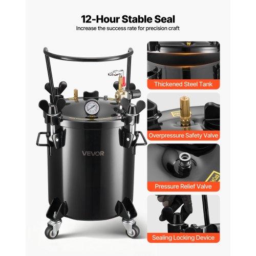VEVOR Pressure Pot Tank, 20 L Heavy Duty Steel Pressure Pot Tank with Three Quick-Connect Couplers for Home Use, DIY, Art Creations