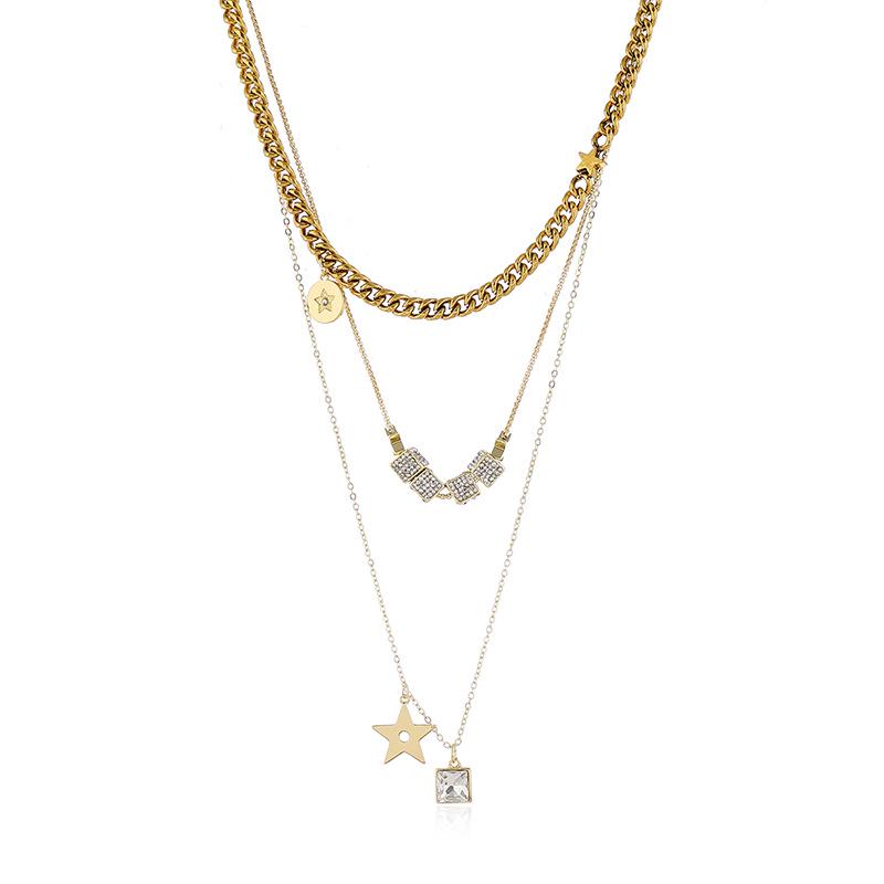 Trendy Multi-layer Cold Style Star Pendant Necklace with Full Diamond Detailing