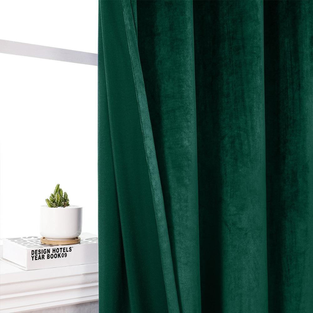 Light-blocking Velvet Curtain Solid Color Soft Texture Touch Blackout Curtains Noise Reducing Through-rod
