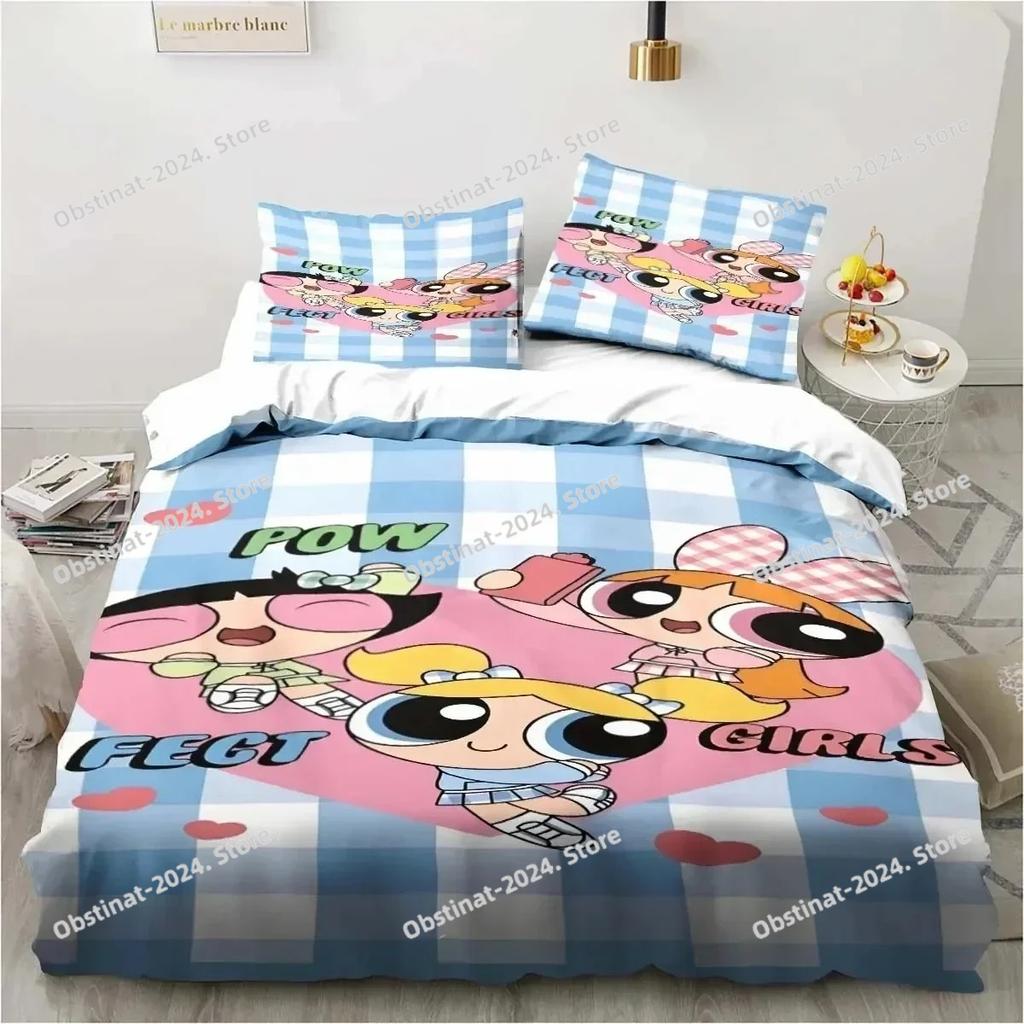 3D Anime Powerpuff Cute Grils Cartoon Bedding Set Printed Duvet Cover Sheet Pillowcase Bed Soft Quilt Cover Full Queen King Size