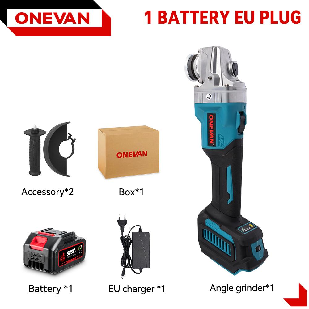 ONEVAN Fırçasız Açı Taşlama Makinesi 125MM Akülü Cilalama Taşlama Makinesi 6 Vites Metal Ahşap Kesme Aleti Makita 18V Pil İçin