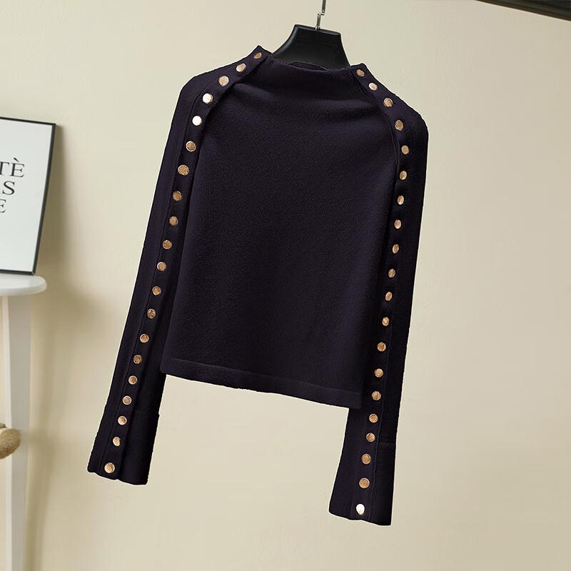 Women's Korean Style Mock Neck Knit Top with Button Detail