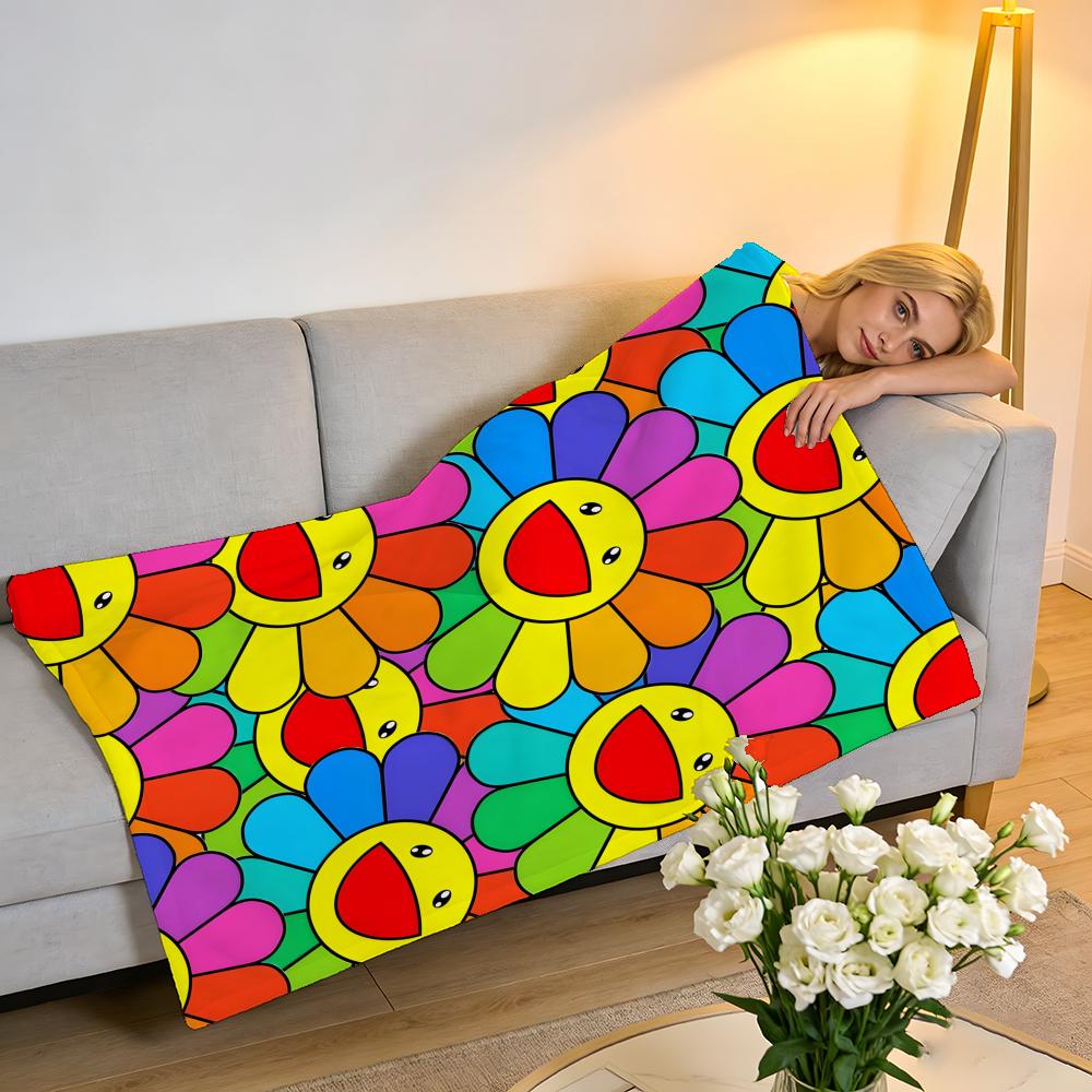 Hochdichte Kurzflor-Decke für Sofa, Nickerchen, Raum, Weich, Hautfreundlich, Lachende Blume, Kunstwerk von Takashi Murakami