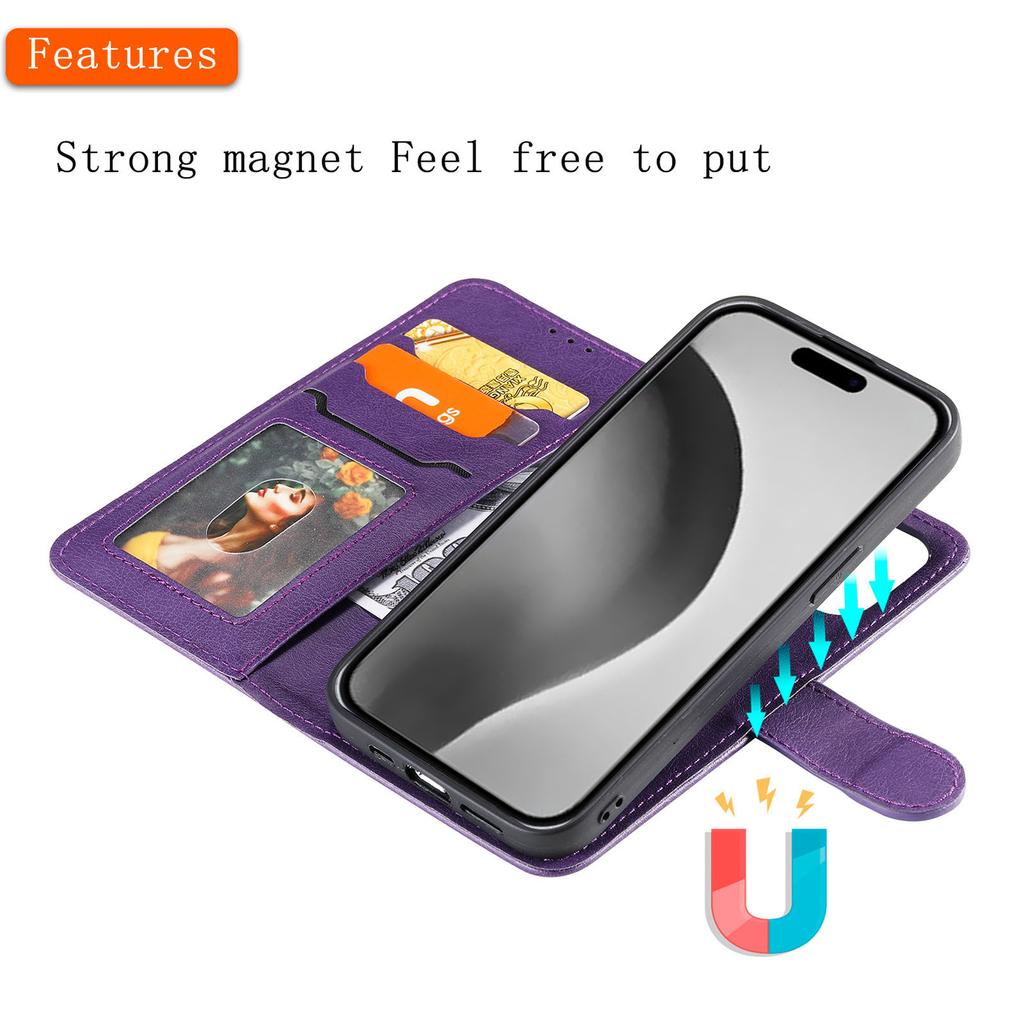 For iPhone 16 Pro Case 2 in 1 Detachable Magnetic Leather Wallet Mobile Cover with Strap