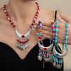 Imitation Miao Silver Retro Tibetan Ethnic Style Handmade Necklace Bohemian Forehead Chain Moon Leaf Fringed Bead Headdress