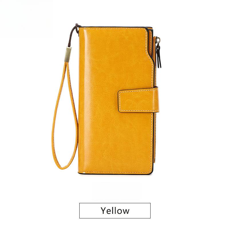 

Женские кошельки с RFID-защитой, минималистичный длинный кошелек из вощеной кожи - кошелек-клатч, кошелек для монет, держатель для карт 19 * 10.5 * 3.5CM жёлтый