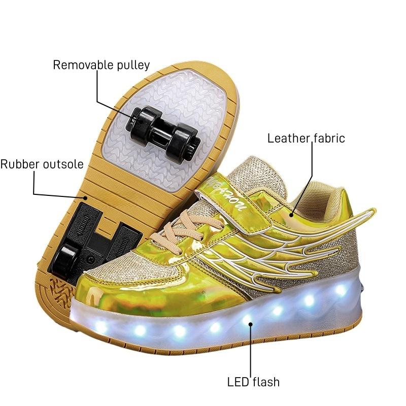 Boys Girls Kids USB Rechargeable Luminous Casual Sneakers LED Light Wheel Outdoor Parkour Roller Skates Sport