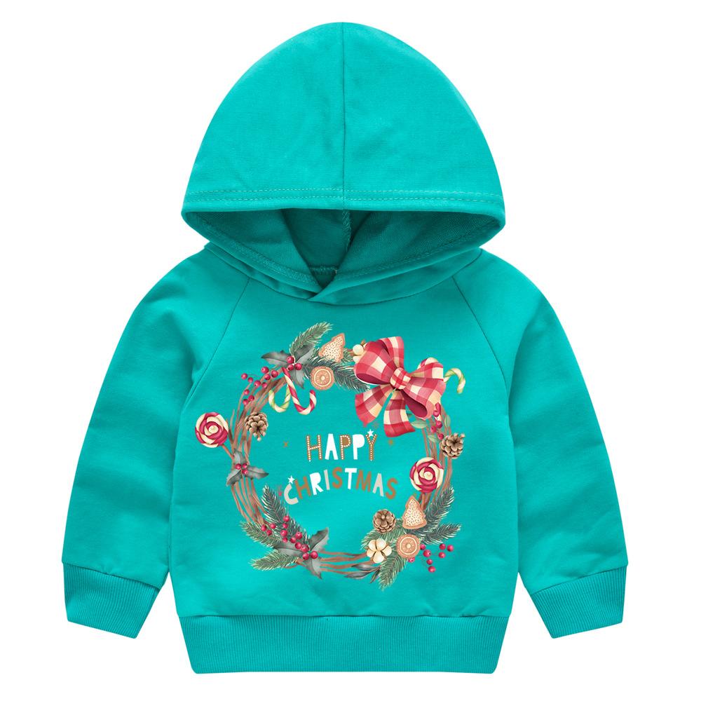 Christmas New Year Cartoon Spring and Fall Children's Printed Hooded Sweater Boys and Girls Casual Tops with Hoodie