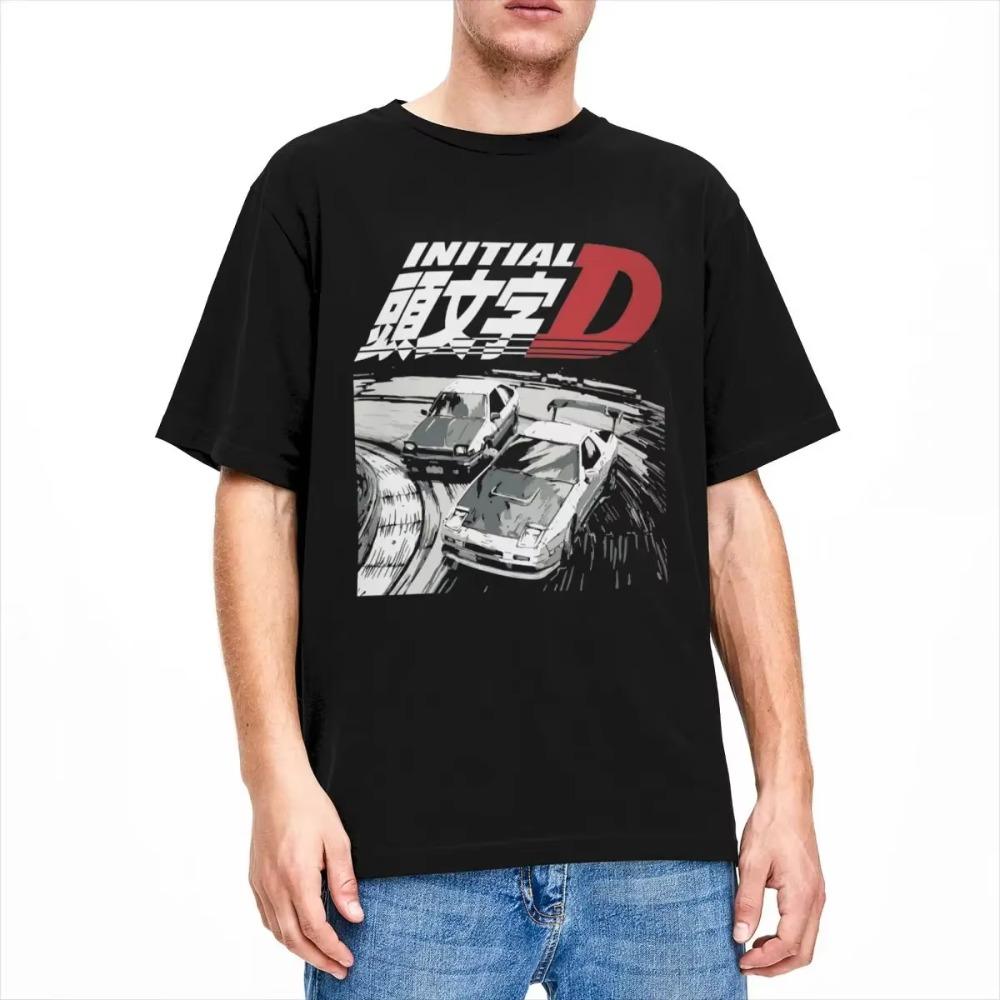 Summer Men Initial D Drift Racing AE86 Trueno Vs FC Rx-7 T Shirts Apparel Fujiwara Tofu Cotton T-shirt Clothing Streetwear Tees