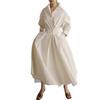 Chic Commute Cotton-Linen Swing Dress with Turn-Down/Polo Collar & Elastic Waist